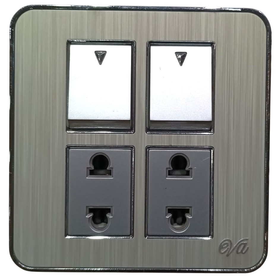 EVA ALUMINUM 2+2 FRONT Eva Aluminium 2-Switch + 2-Socket - Image 1