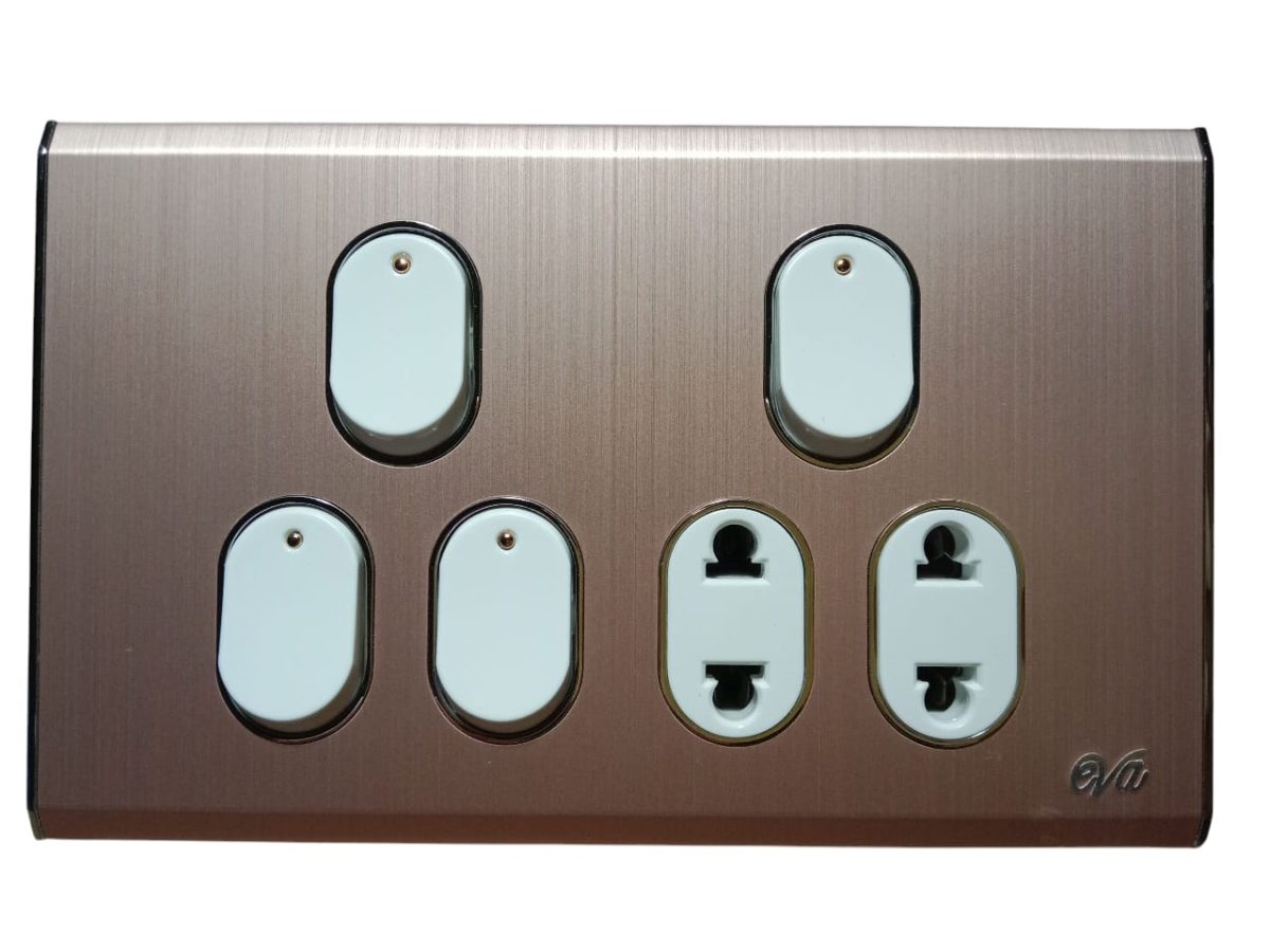 Eva Rose Gold 4-Switch + 2-Socket - Image 1