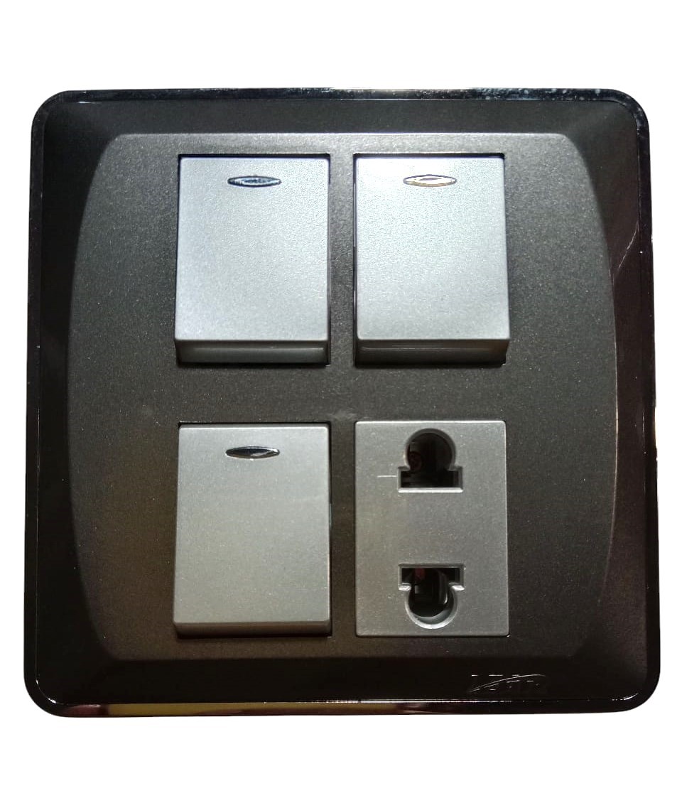 LEAR-BLESSO-MULT-31-FRONT Lear Blesso Multi Colour 3-Switch + 1-Socket - Image 1