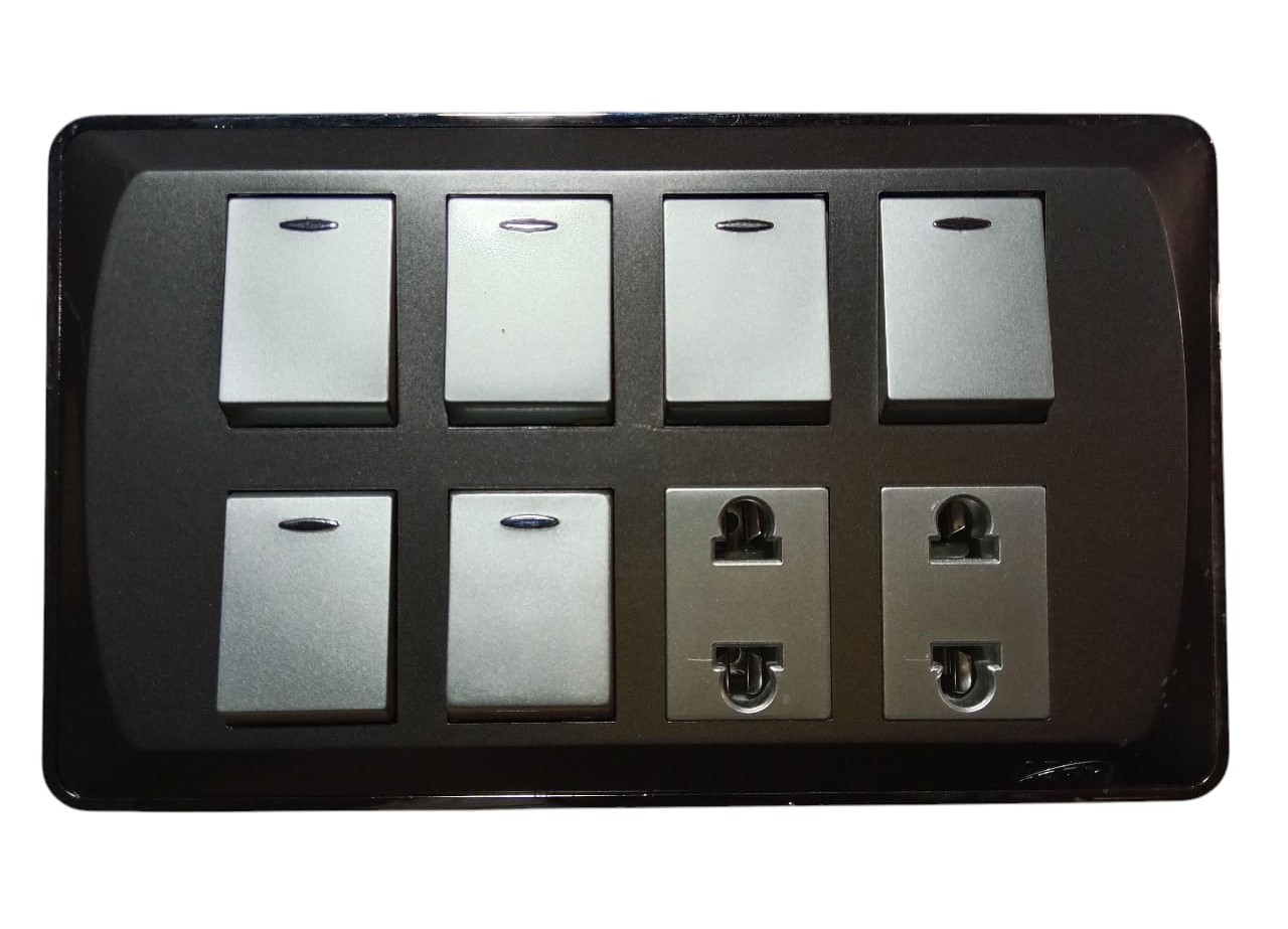 LEAR-BLESSO-MULT-62-FRONT Lear Blesso Multi Colour 6-Switch + 2-Socket - Image 1