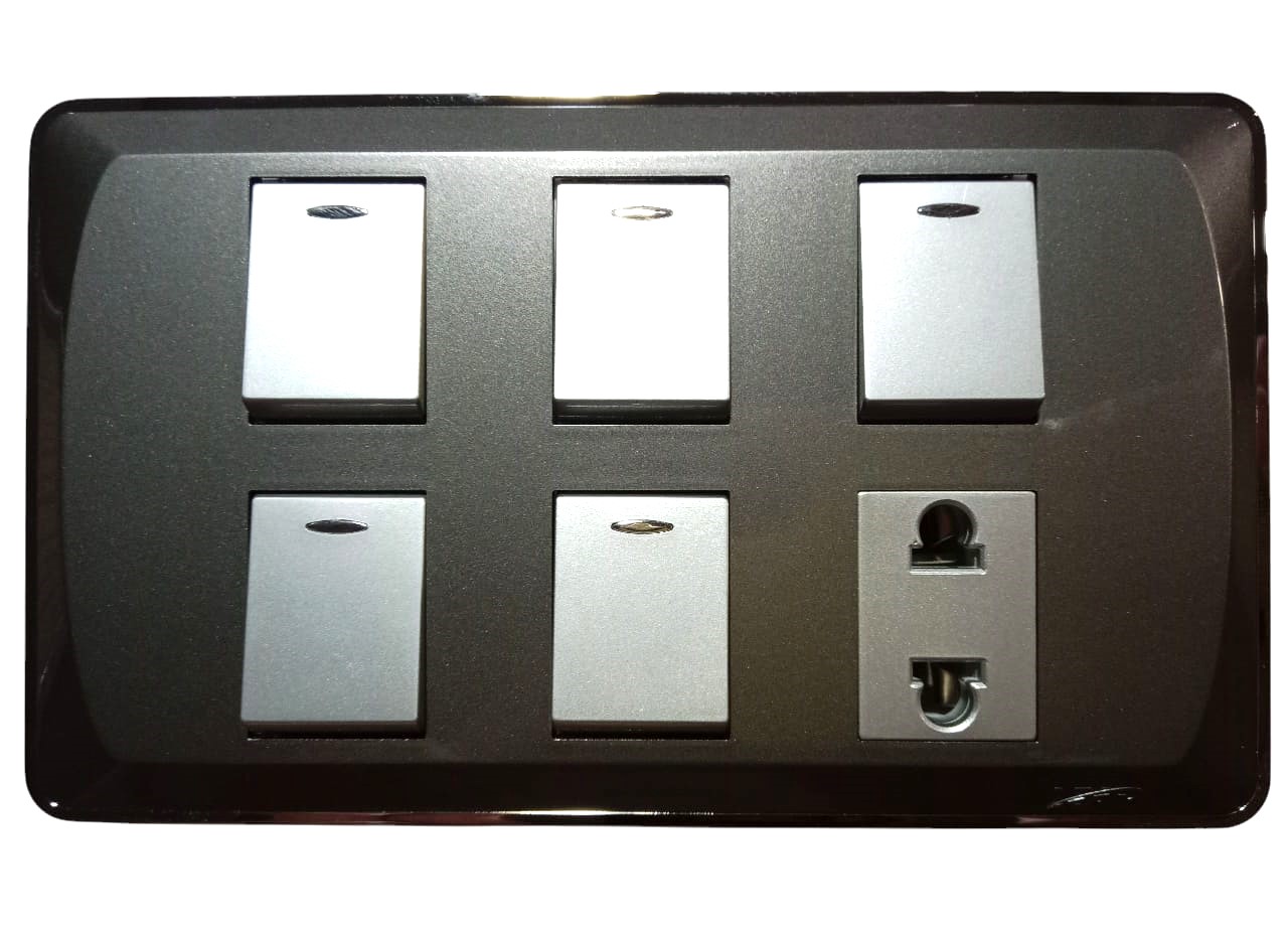 LEAR-BLESSO-MULTI-51-FRONT Lear Blesso Multi Colour 5-Switch + 1-Socket - Image 1