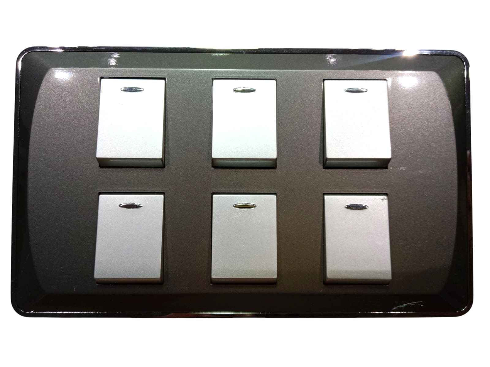 LEAR-BLESSO-MULTI-6-GANG-FRONT- Lear Blesso Multi Colour Six Gang Switch - Image 1